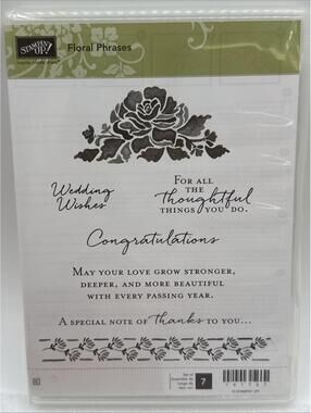 Stampin’ Up! Floral Phrases Set Of 7 Rubber Stamp Set Birthday Wedding Congrats